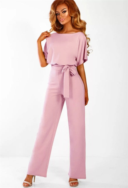 Elegant O Neck Casual Women Bandage Jumpsuits